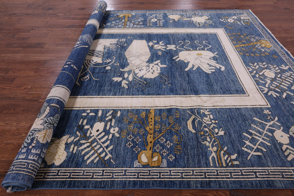 Contemporary Floral Handmade Wool and Silk Rug 9' 1" X 11' 8" Q4760