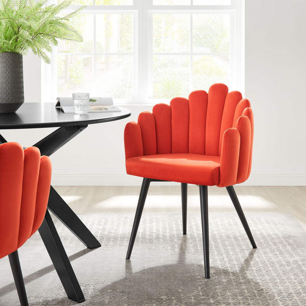 Dining Chair, Orange Black, Velvet, Modern, Kitchen Cafe Bistro Hospitality