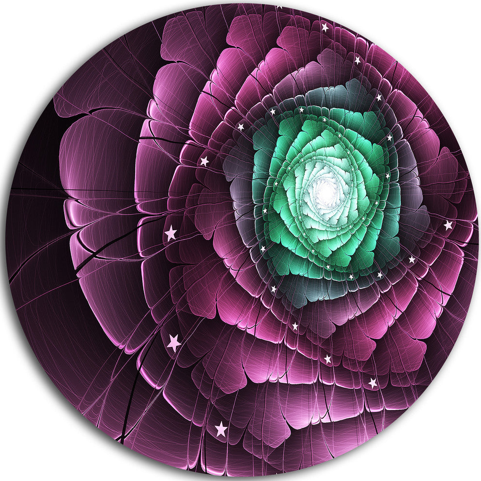 Fractal Flower Green Purple Digital Art, Floral Round Wall Art, 36"