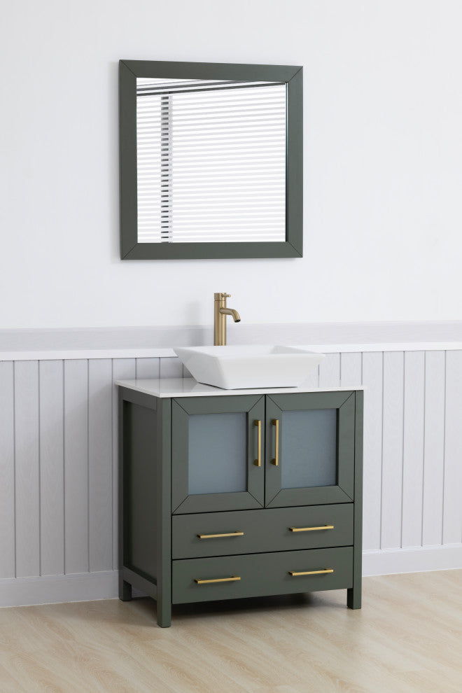 Vanity Art Vanity Set With Vessel Sink, Vintage Green, 30", Standard Mirror