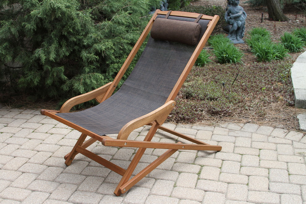 Byron Sling and Eucalyptus Folding Lounge Chair With Brown Pillow