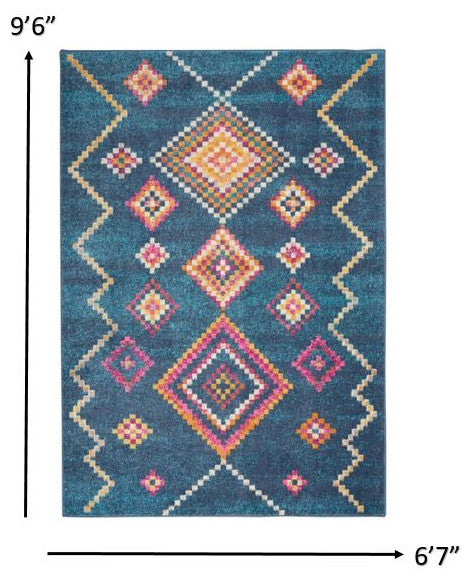 7' X 10' Navy Blue Southwestern Berber Area Rug