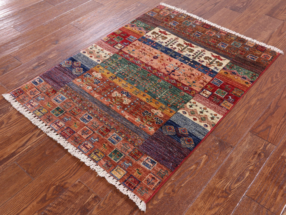 Persian Gabbeh Tribal Hand Knotted Wool Rug 2' 11" X 3' 10" Q10479