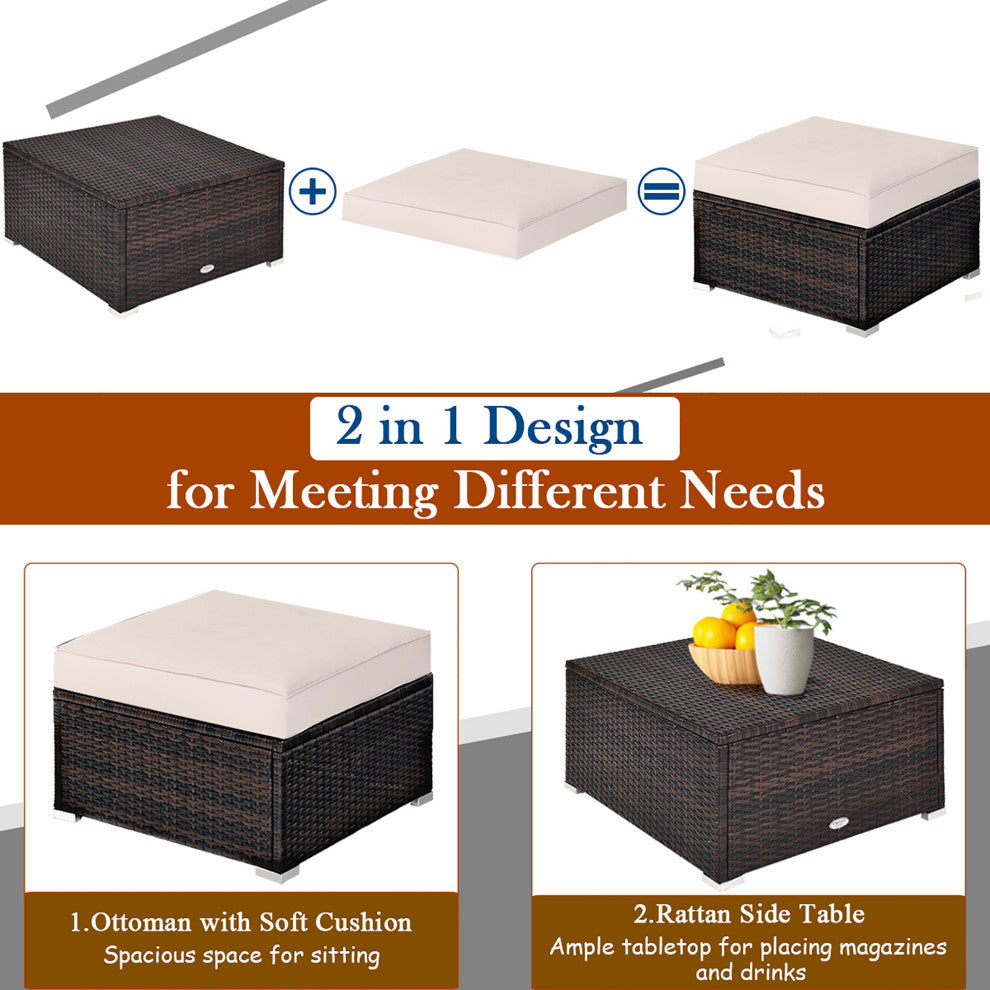 Costway 5PCS Patio Rattan Furniture Set Ottoman Table Beige