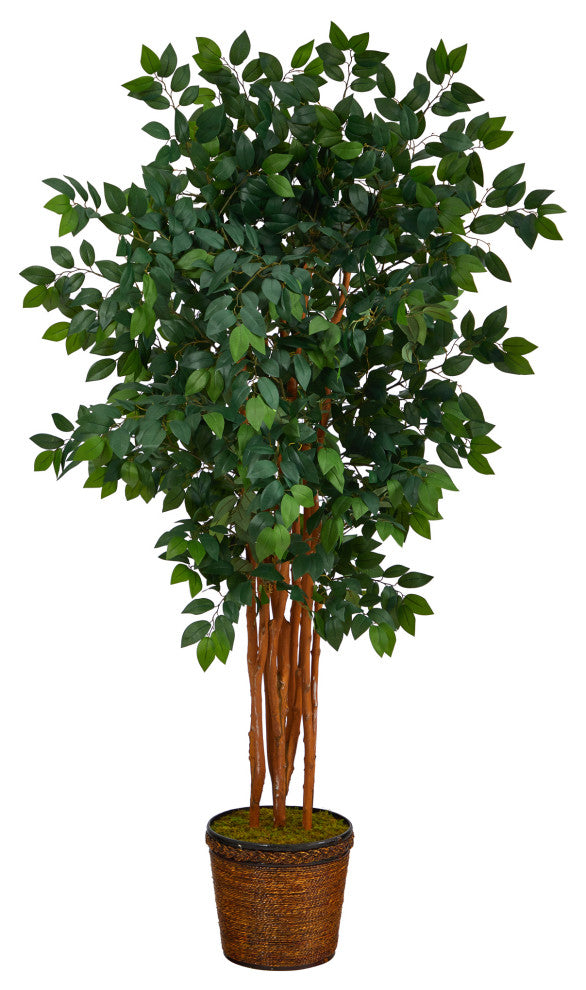 68" Sakaki Artificial Tree With 1470 Bendable Branches, Wicker Planter