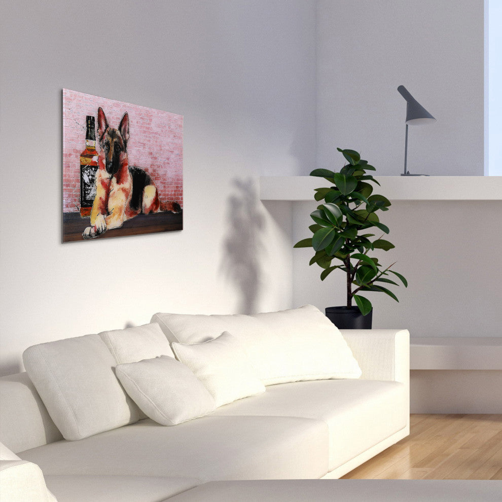 "German Jack" Dog Fashion Wall Art Frameless Free Floating Tempered Glass 24x16