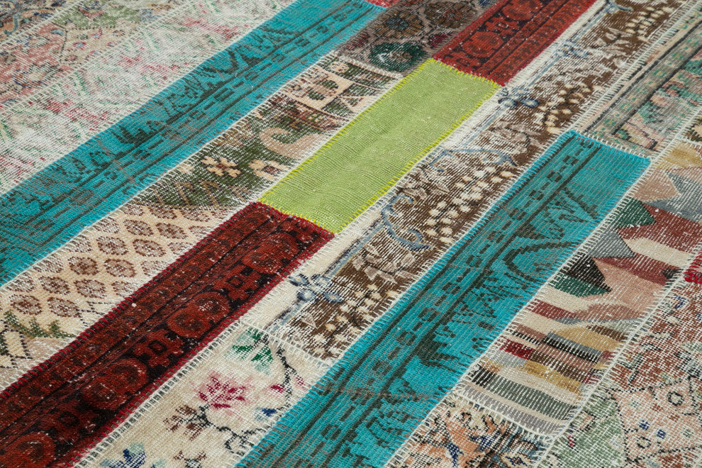 Rug N Carpet - Handwoven Anatolian 6' 8" x 10' 1" Wool Patchwork Area Rug