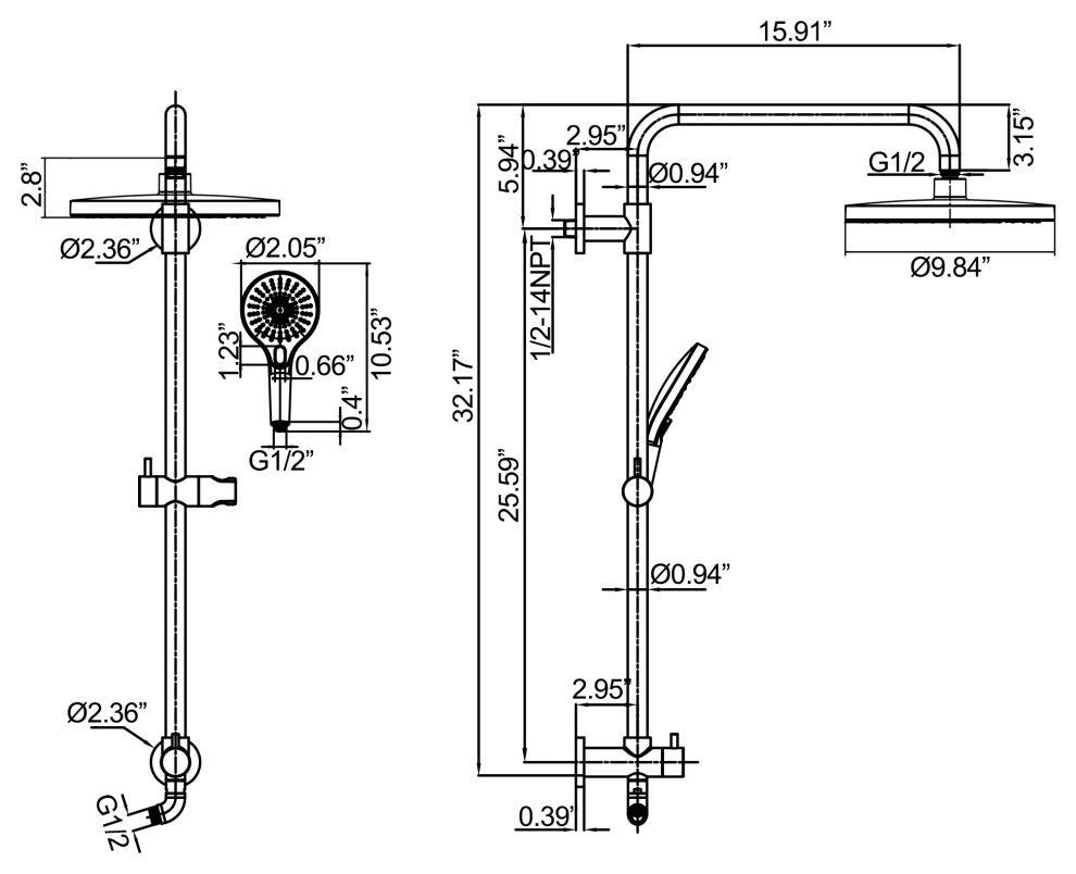 Shower System With Handheld Shower & Shower Head (Not Included Rough Valves), Matte Black