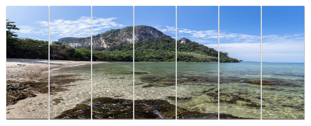 Koh Mook Coast Line, Modern Seashore Canvas Wall Art, 83"x32", 7 Panels