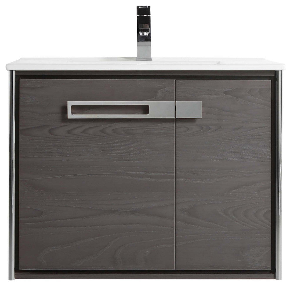 Oakville Wall Mount Bathroom Vanity, Black Coal Oak, 30", Chrome Hardware