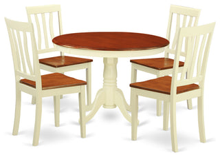 5 Pc Set, Round Small Table, 4 Wood Dinette Chairs, Buttermilk, Cherry .