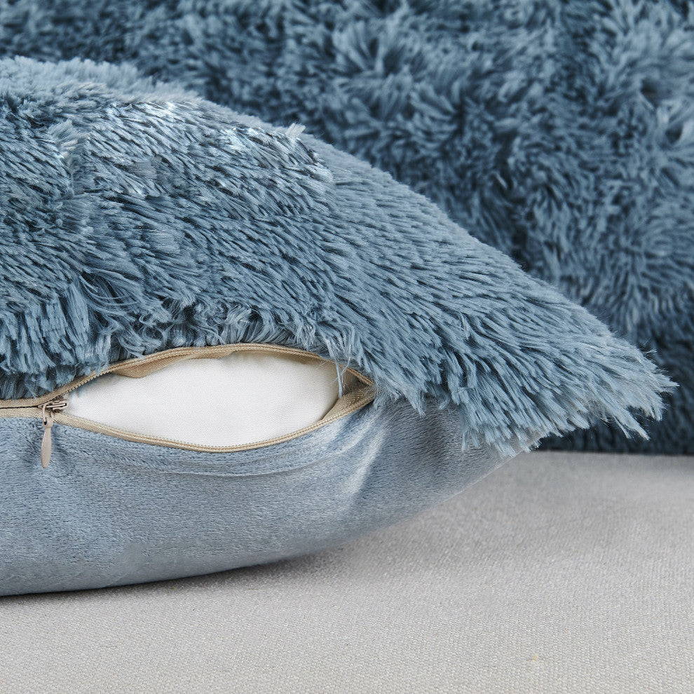 Shaggy Faux Fur Pillow Cover, Silver Blue, Set of 2, 26"x26"