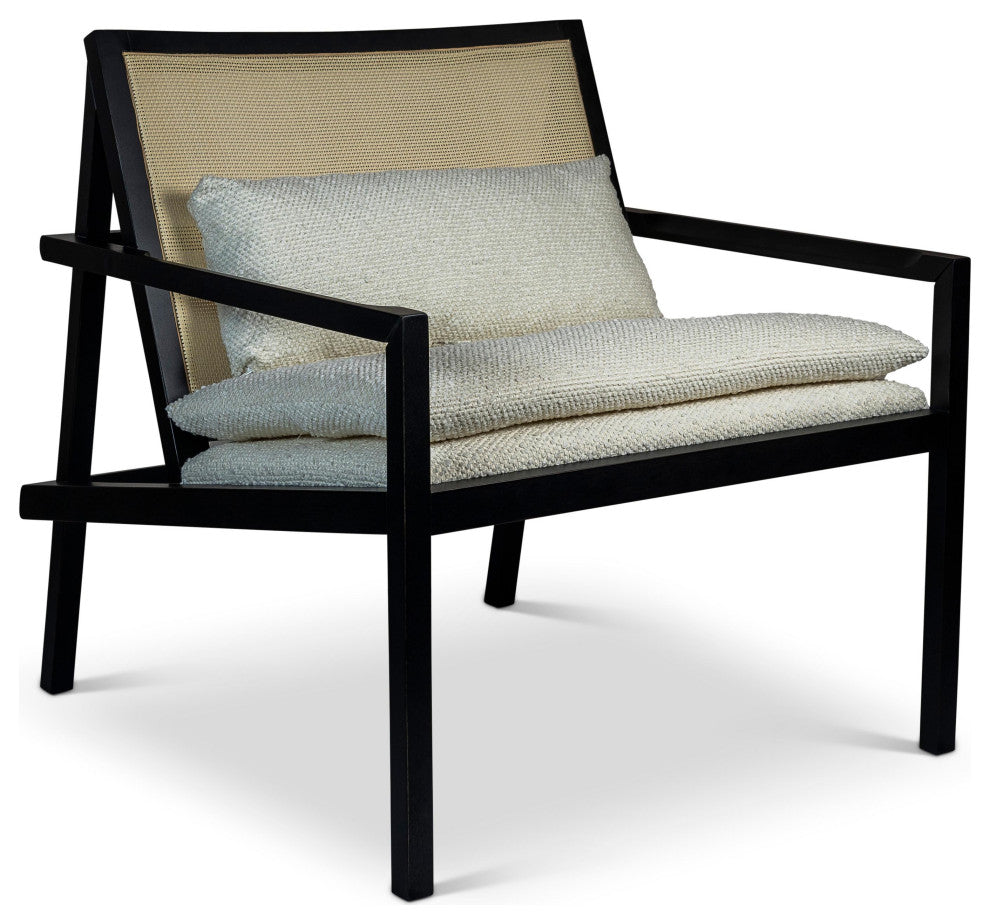 Modern Brazilian, Barra, Cane Lounge Chair, Black/Natural/Ivory