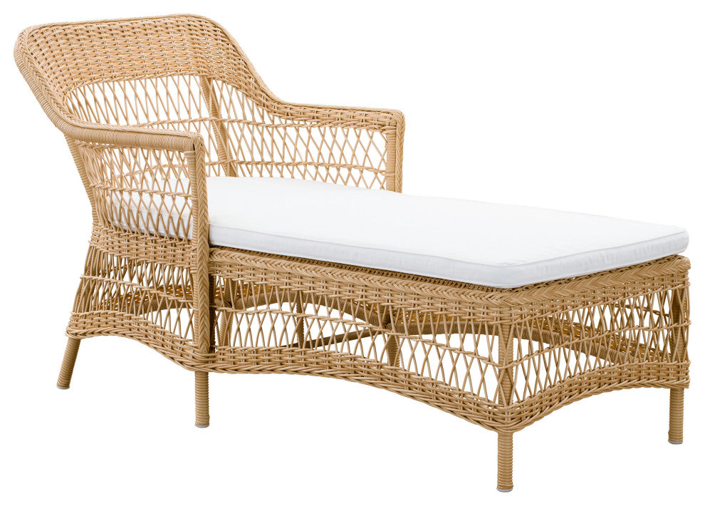Olivia Chaise Lounge With Cushion, Natural Finish, Snow White Upholstery