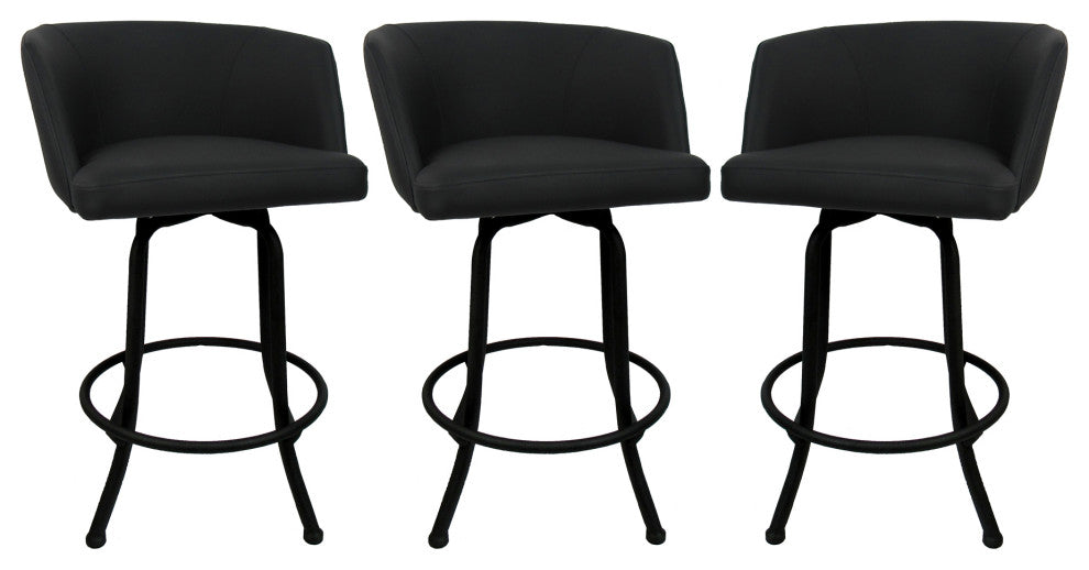 Joey Swivel Metal Stools, Set of 3, Black, Black, 34"