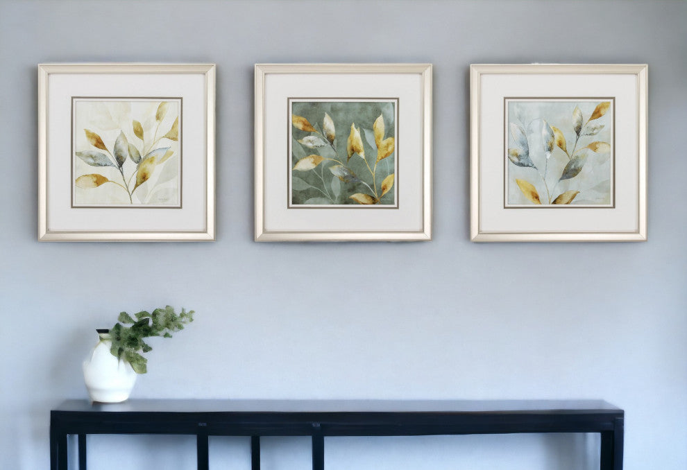 20" X 20" Champagne Gold Color Frame  Majestic Leaves (Set Of 3)