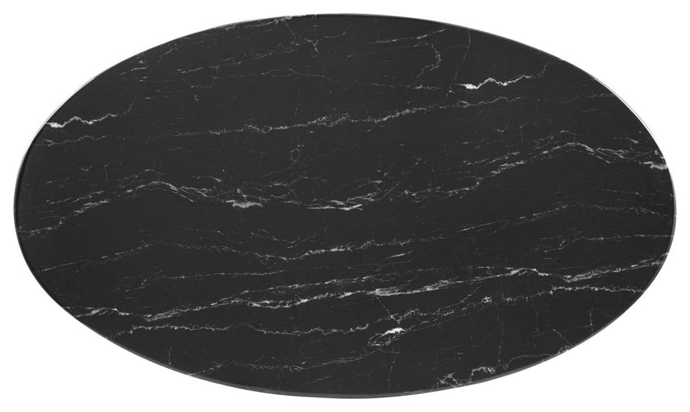 Dining Table, Oval, Artificial Marble, Metal, Gold Black, Cafe Bistro Restaurant
