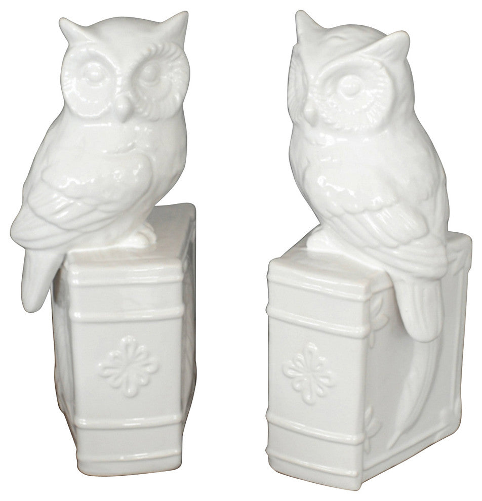Ceramic Owl Bookends, Set of 2