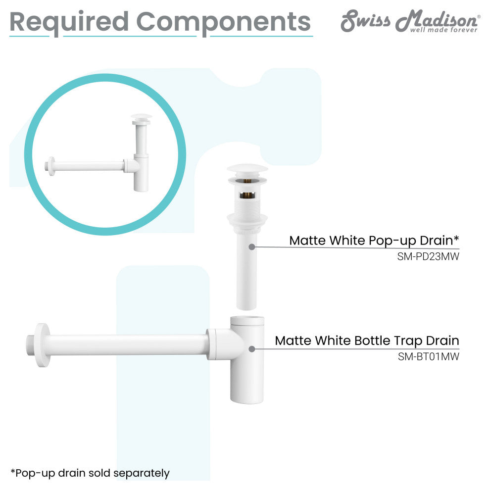 Bottle Trap Drain, Matte White