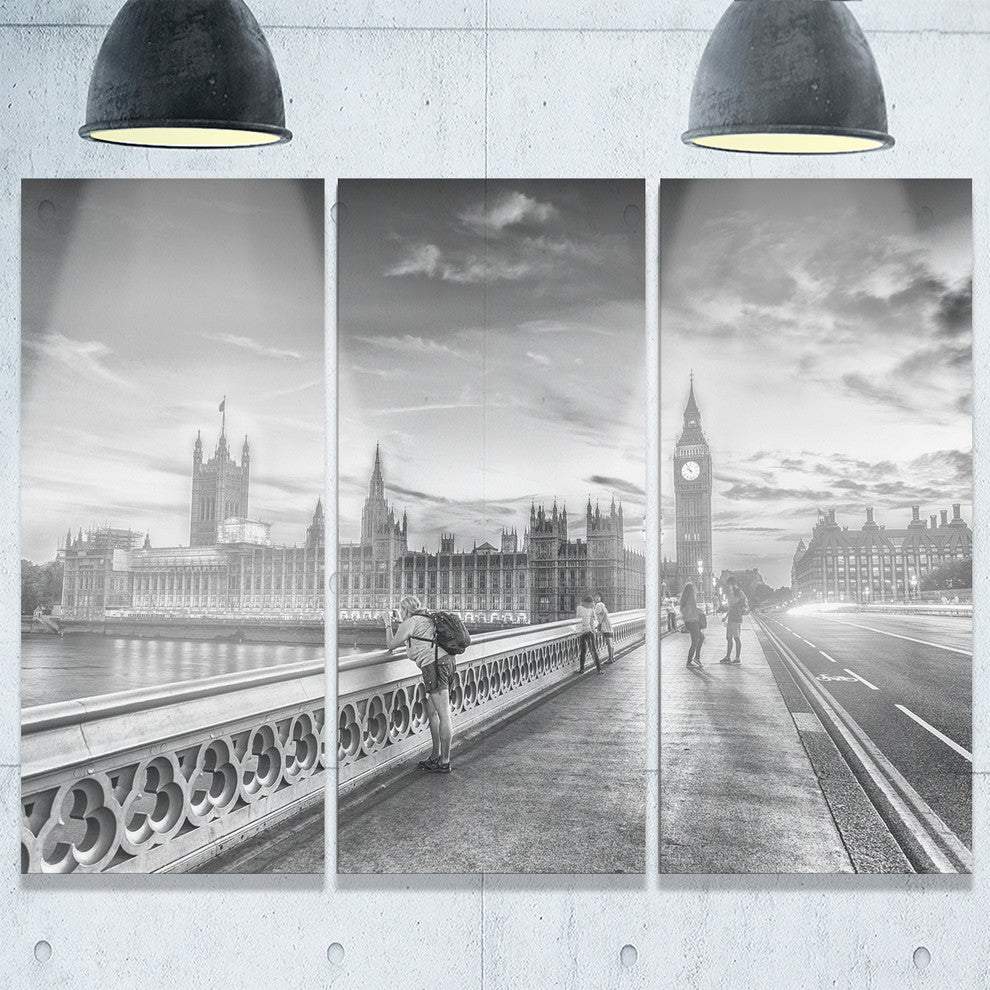 "Beautiful Black and White London View" Metal Wall Art, 3 Panels, 36"x28"