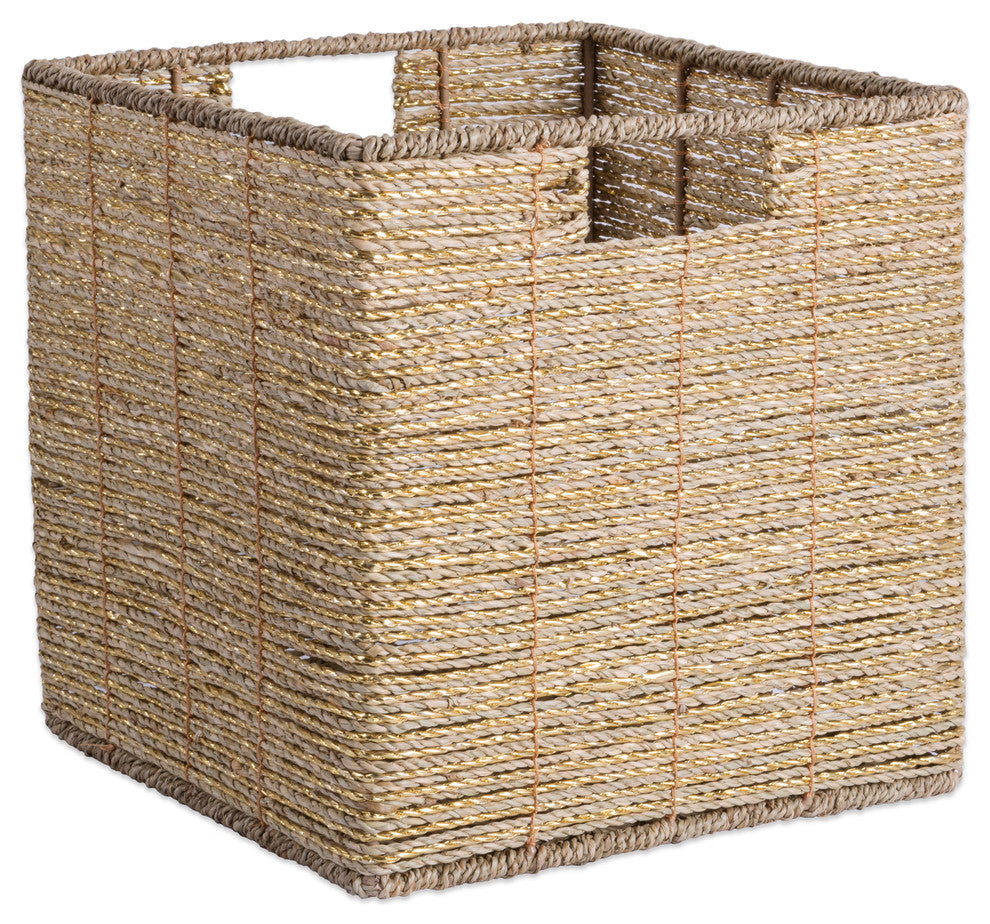 DII Seagrass Cube Metallic Gold Square 11x11x11"