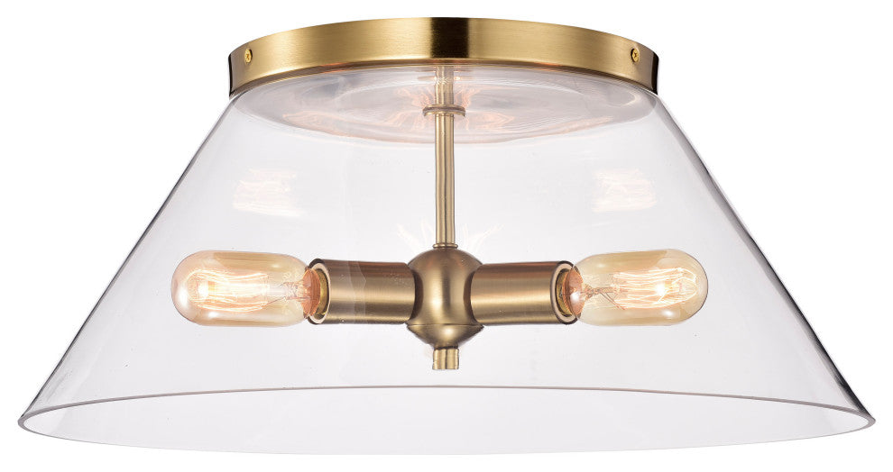 Dover 3-Light Large Flush Mount Fixture, Vintage Brass With Clear Glass