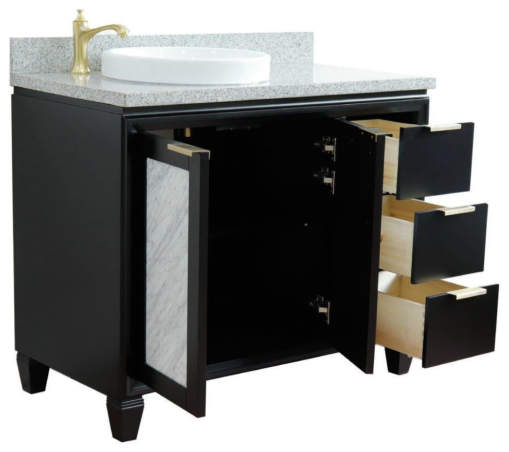 43" Single Vanity, Black Finish With Gray Granite