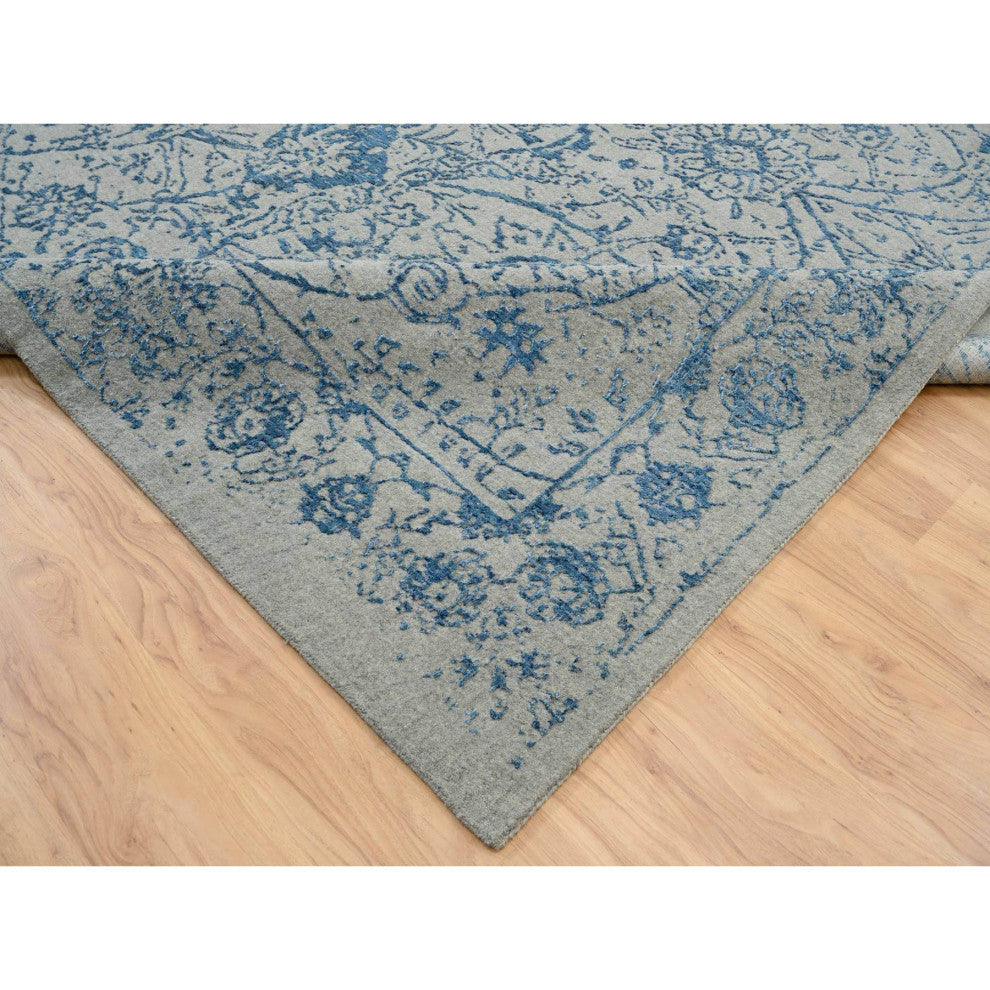 Gray, Fine Jacquard Hand Loomed, Wool and Silk, Oversized, Rug, 11'10" x 18'0"
