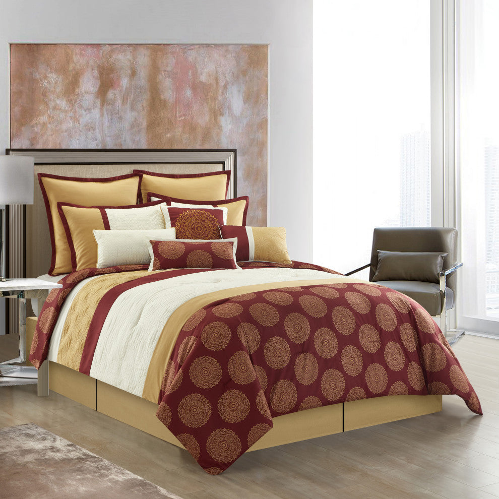 Dante 10 Piece Comforter Set, Red, California King