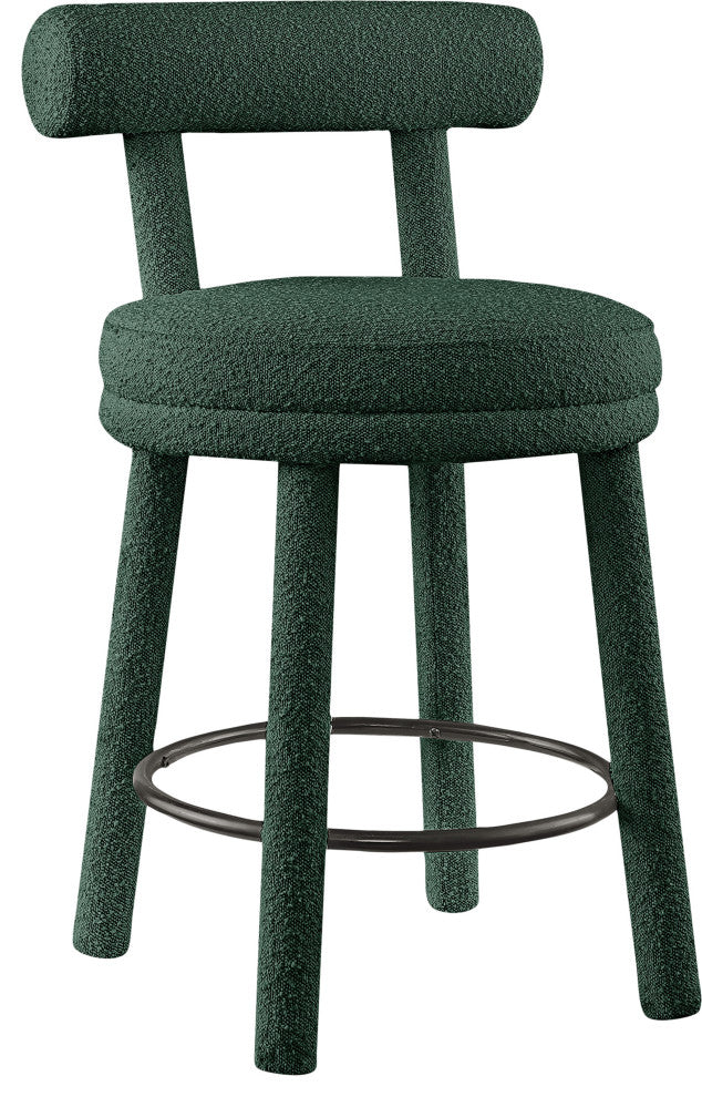 Parlor Black Boucle Fabric Stool, Set of 2, Green