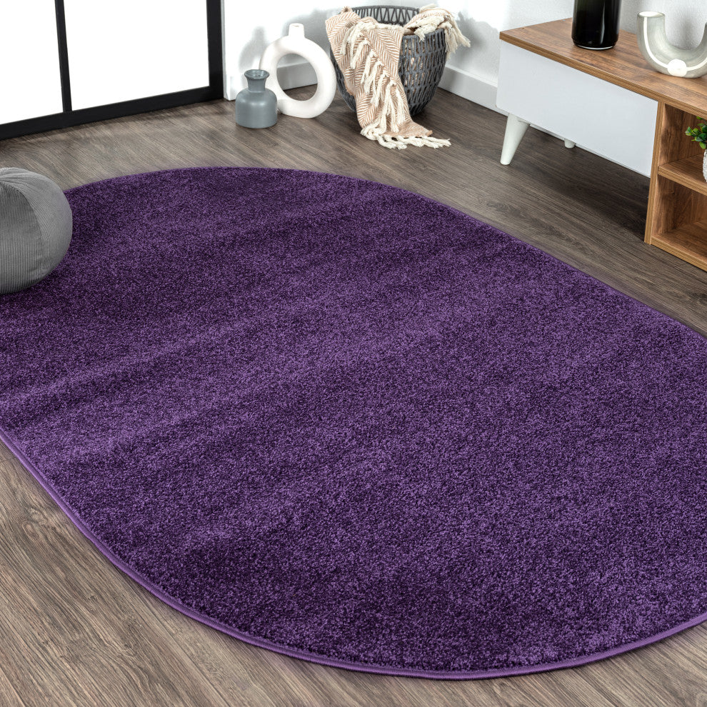 Haze Solid Low-Pile Runner Rug, Purple, 3 X 5 Oval
