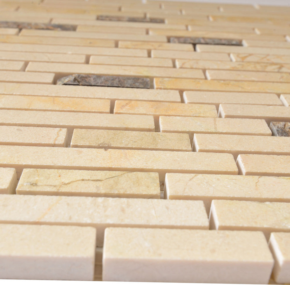 Marble Mosaic Tile, Tibet Collection, Crema Marfil, Strips, Polished, Sample