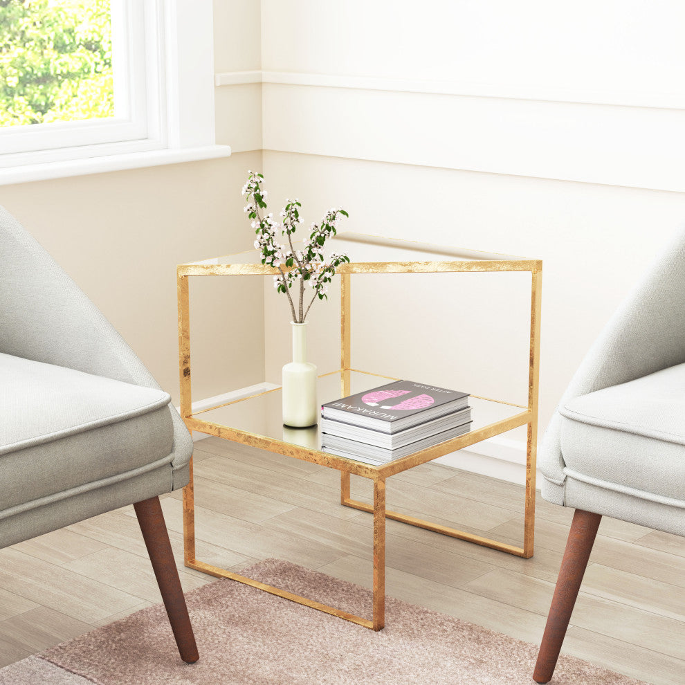 Planes Side Table Gold & Mirror