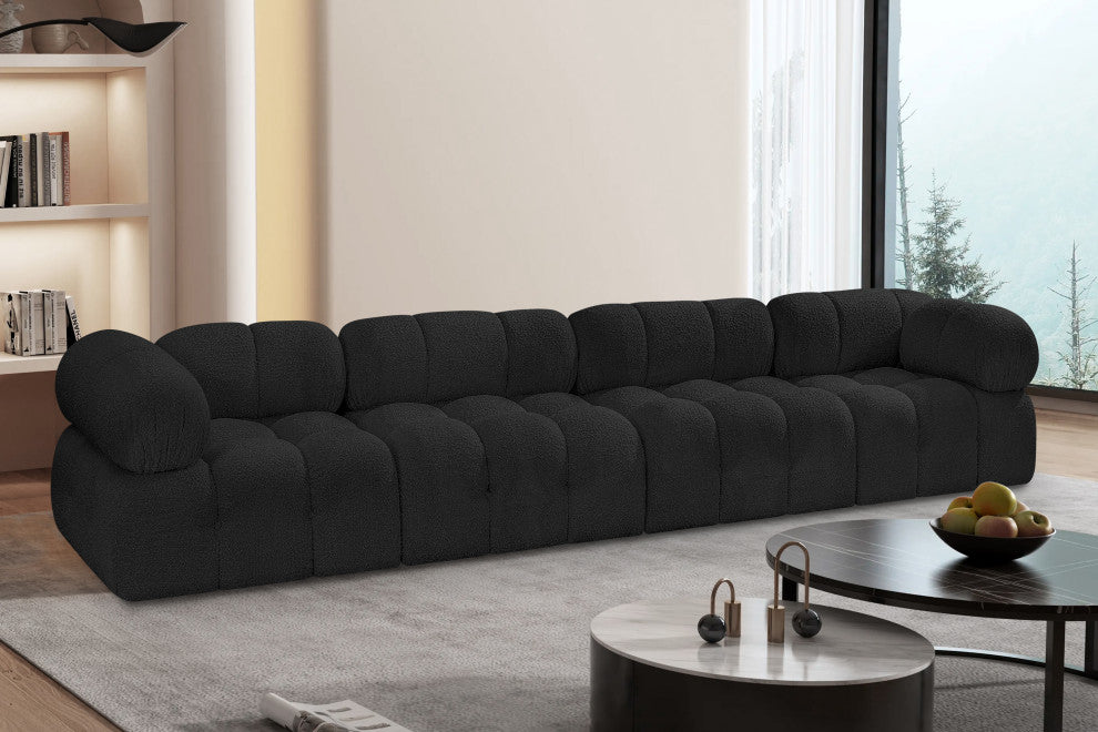 Ames Boucle Fabric Modular Sofa, Black, 4-Piece: 2 Armless Chair, 2 Corner Chair