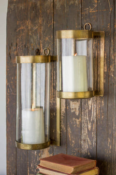 Glass & Brass Finish Wall Mounted Hurricane-large