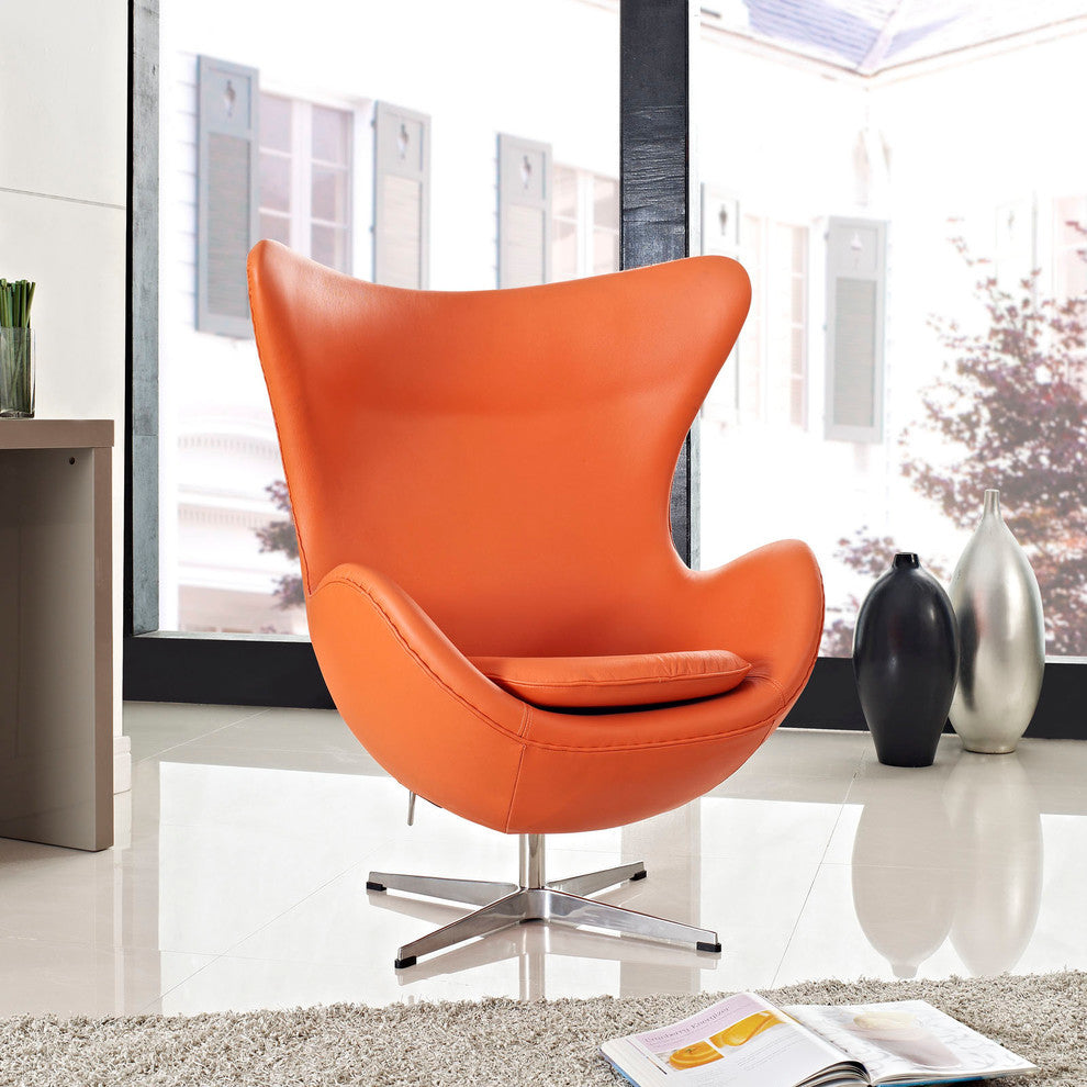 Modern Contemporary Living Room Leather Lounge Chair Black, Orange