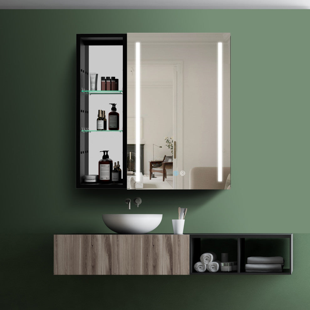 30"  Aluminum Surface Mount Medicine Cabinet with Mirror and Open Shelves