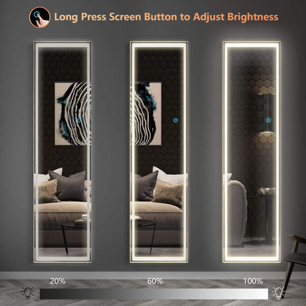Queena Dimmable Multi-Color Touch Switch LED Full Length Floor Mirror, Black Fra