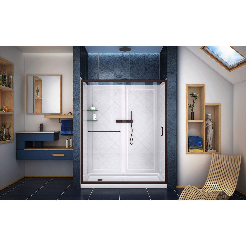 Infinity-Z 36x60x76 3/4 Clear Sliding Shower Door Oil Rubbed Bronze/LD/Backwalls