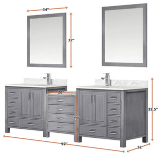 Lexora Coraline Double Bath Vanity Distressed Gray 92 With Countertop & Mirror