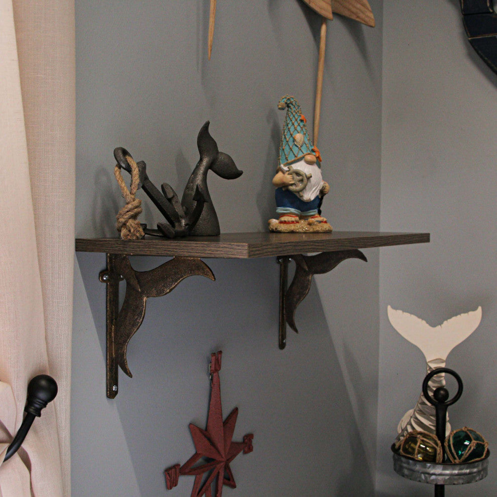 Set of 2 Cast Iron Bronze Finish Whale Tail Wall Shelf Bracket Decor