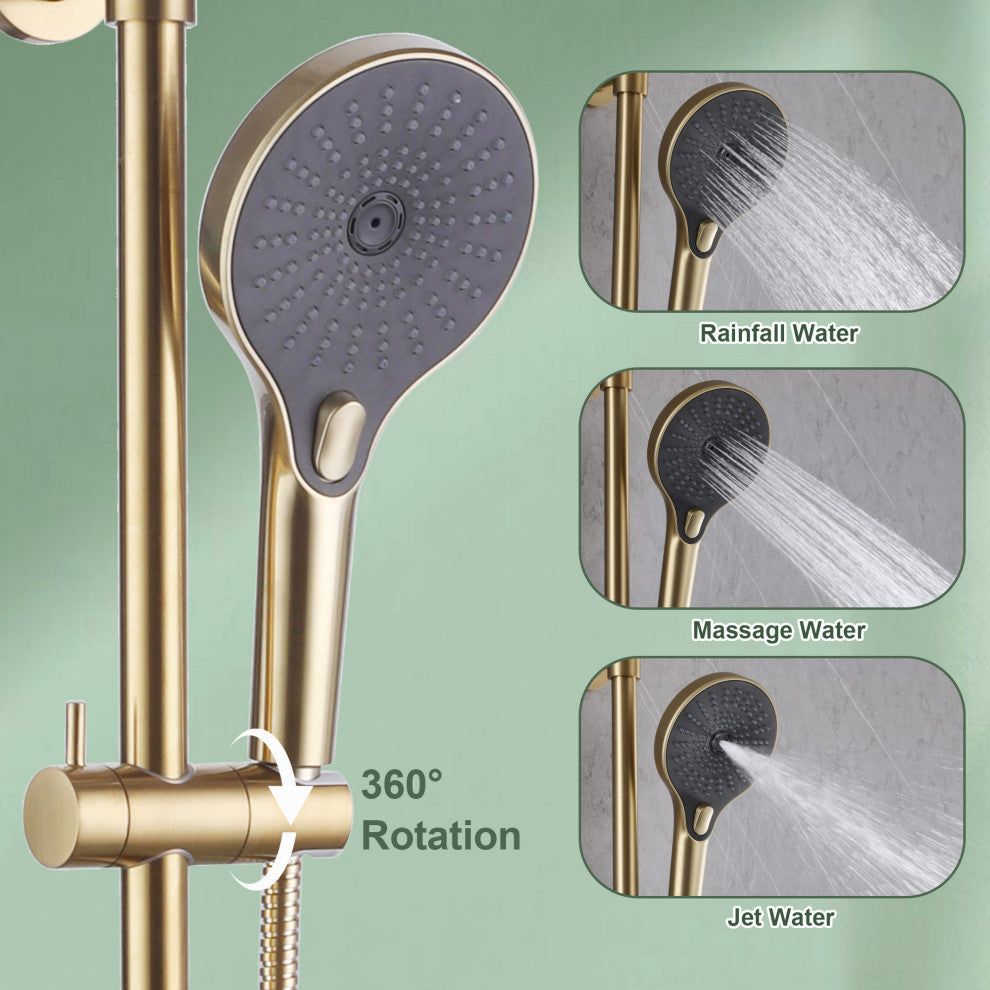 Shower System With Handheld Shower & Shower Head (Not Included Rough Valves), Brushed Gold