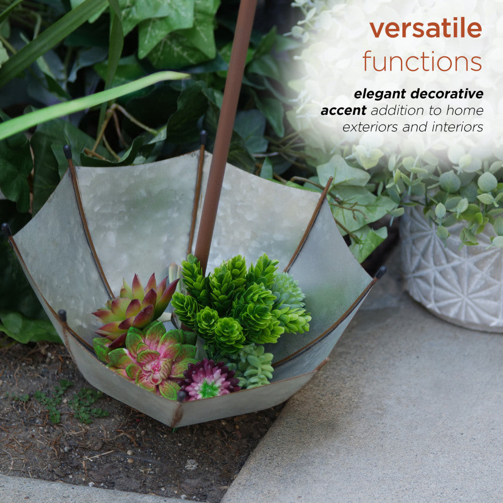 Alpine Rustic Outdoor Upside Down Umbrella Stake and Planter, 19"