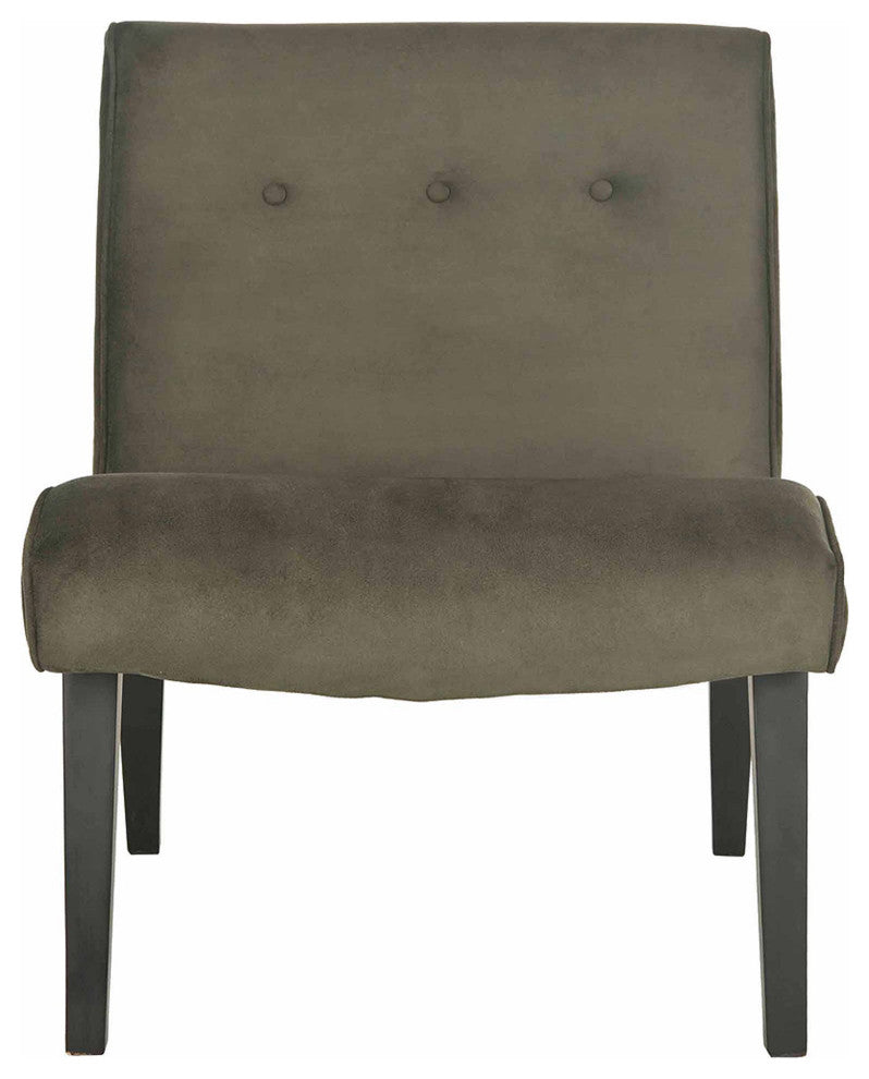 Contemporary Linen Blend Chair with Glam Tufting & Birch Wood Legs, Forest Green