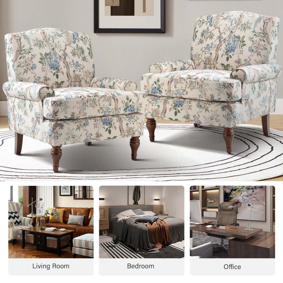 Trasitional Armchair with Solid Wood Legs Set of 2, Bird