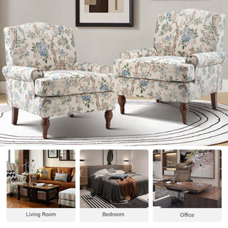 Trasitional Armchair with Solid Wood Legs Set of 2, Bird