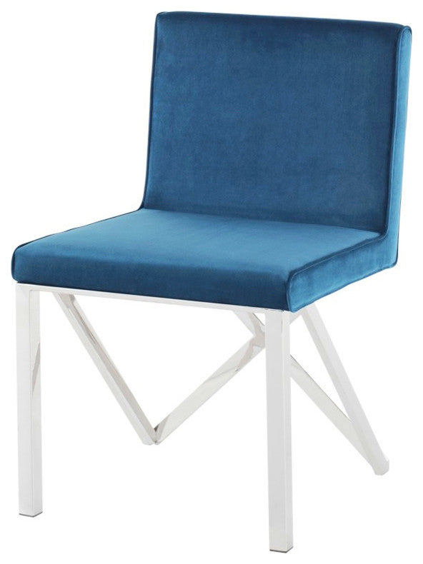 Talbot Armless Dining Chair, Armless Modern Side Chair, Blue Velour Fabric