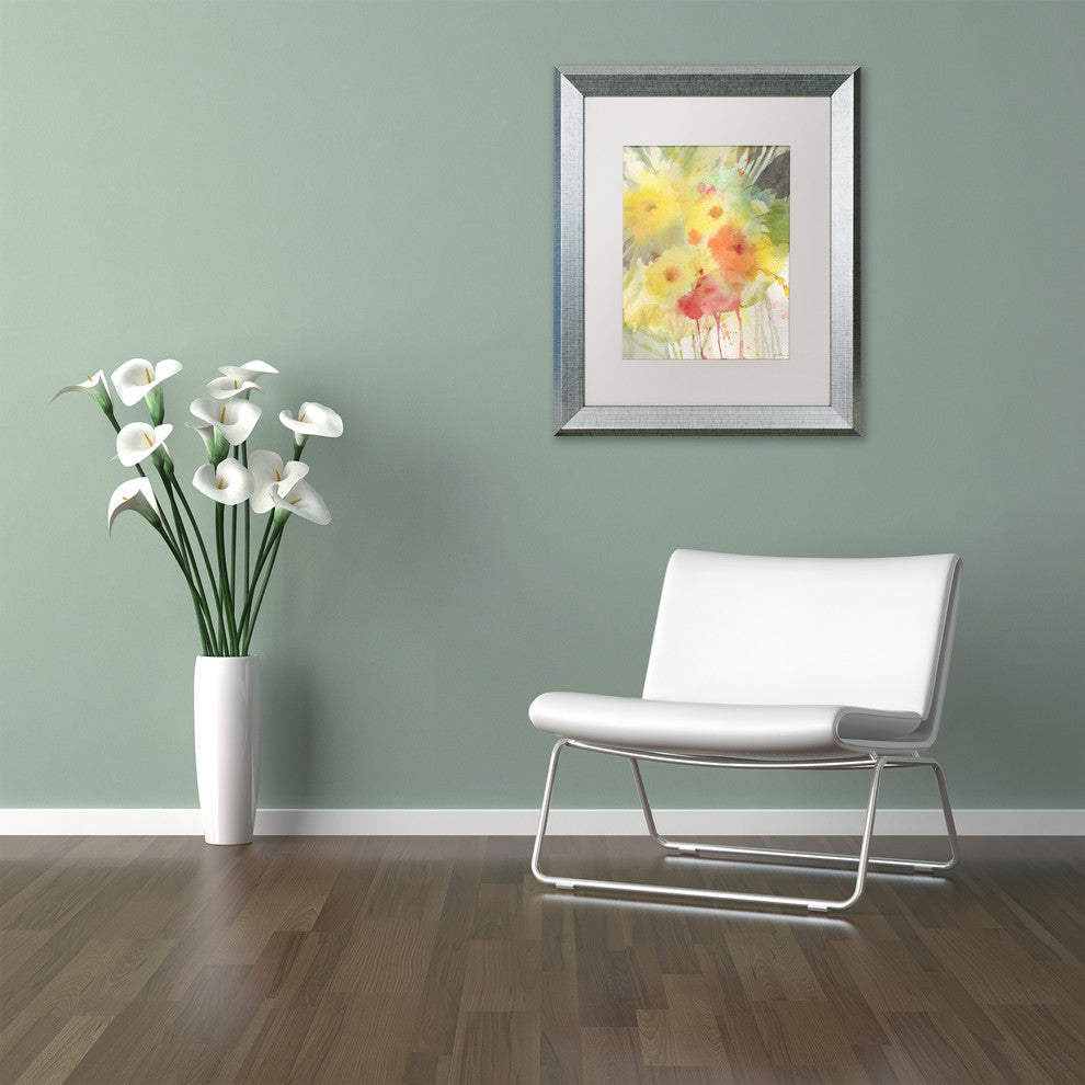 Sheila Golden 'Wooded Floral' Matted Framed Art, Silver Frame, White, 20x16