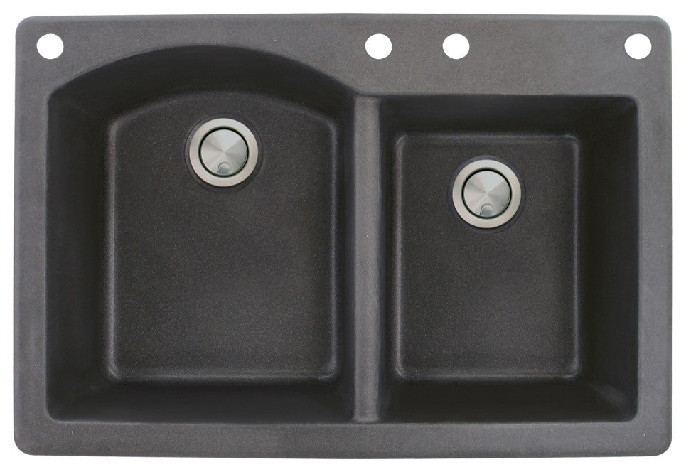 Aversa 33" silQ Granite Drop-in Double Bowl Kitchen Sink with 4 Holes in Black
