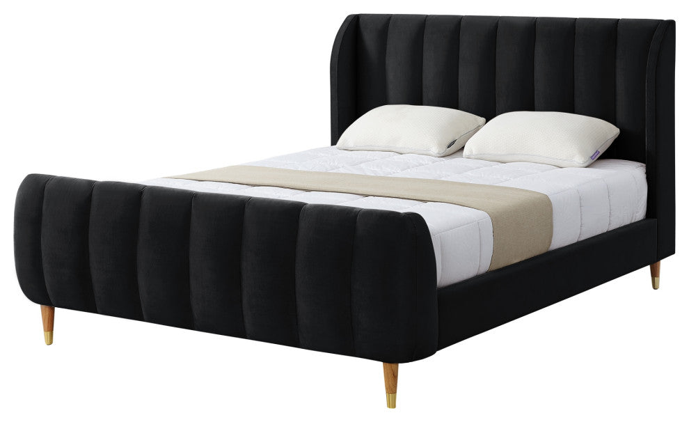 Loft Lyfe Eliyahu Bed Upholstered, Black Velvet Queen